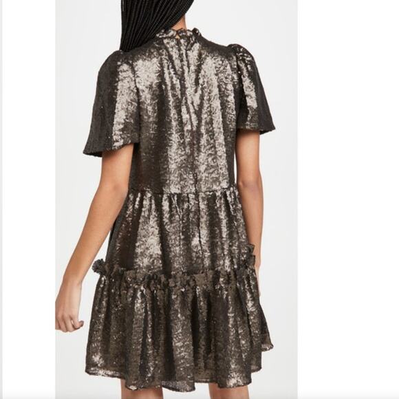 Sea New York Rachelle Puff Sleeve Dress in Bronze Size Large NWT Pockets - Picture 2 of 13